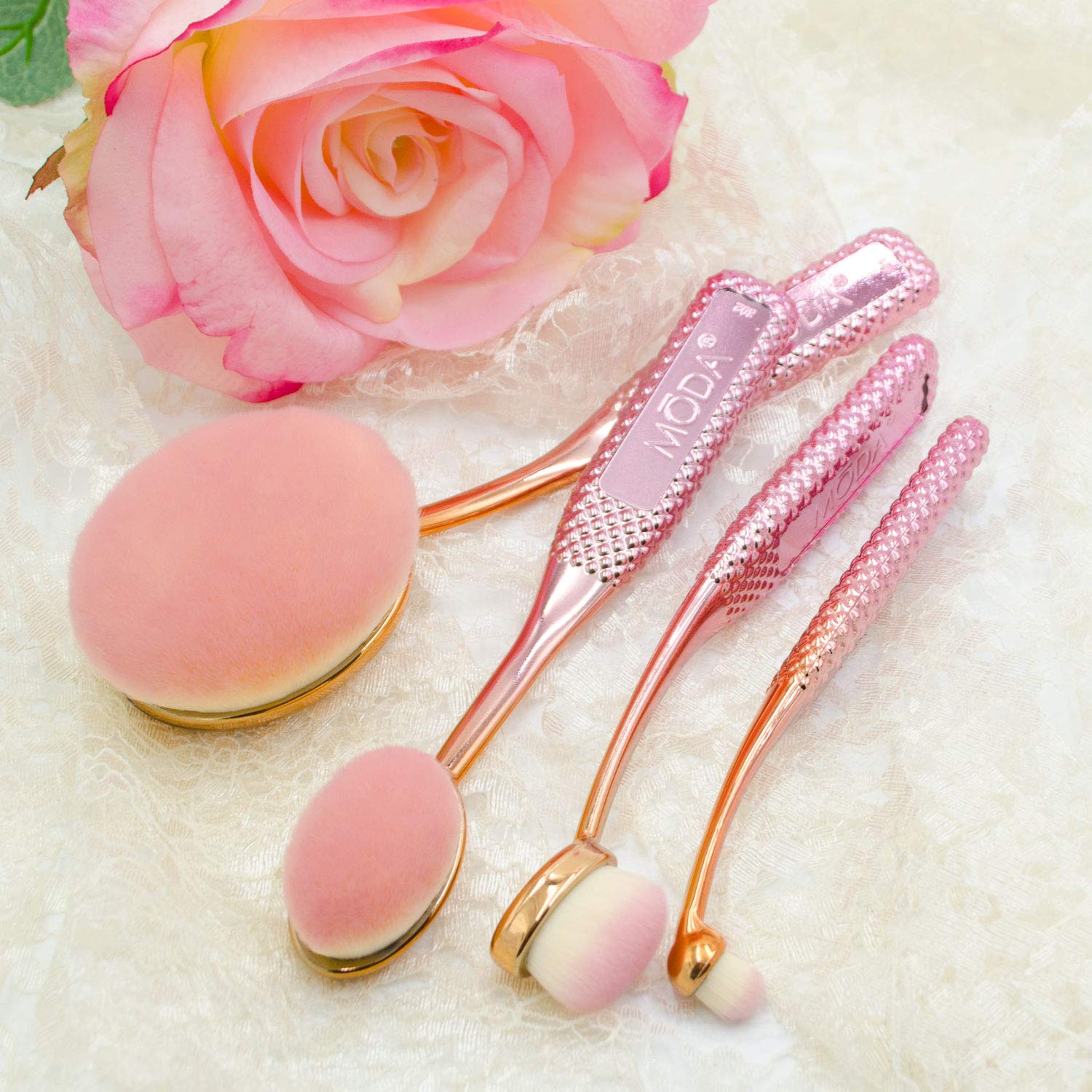 MODA Rosé 4-Piece Face Brush Set – Vegan Soft Filament Brushes
