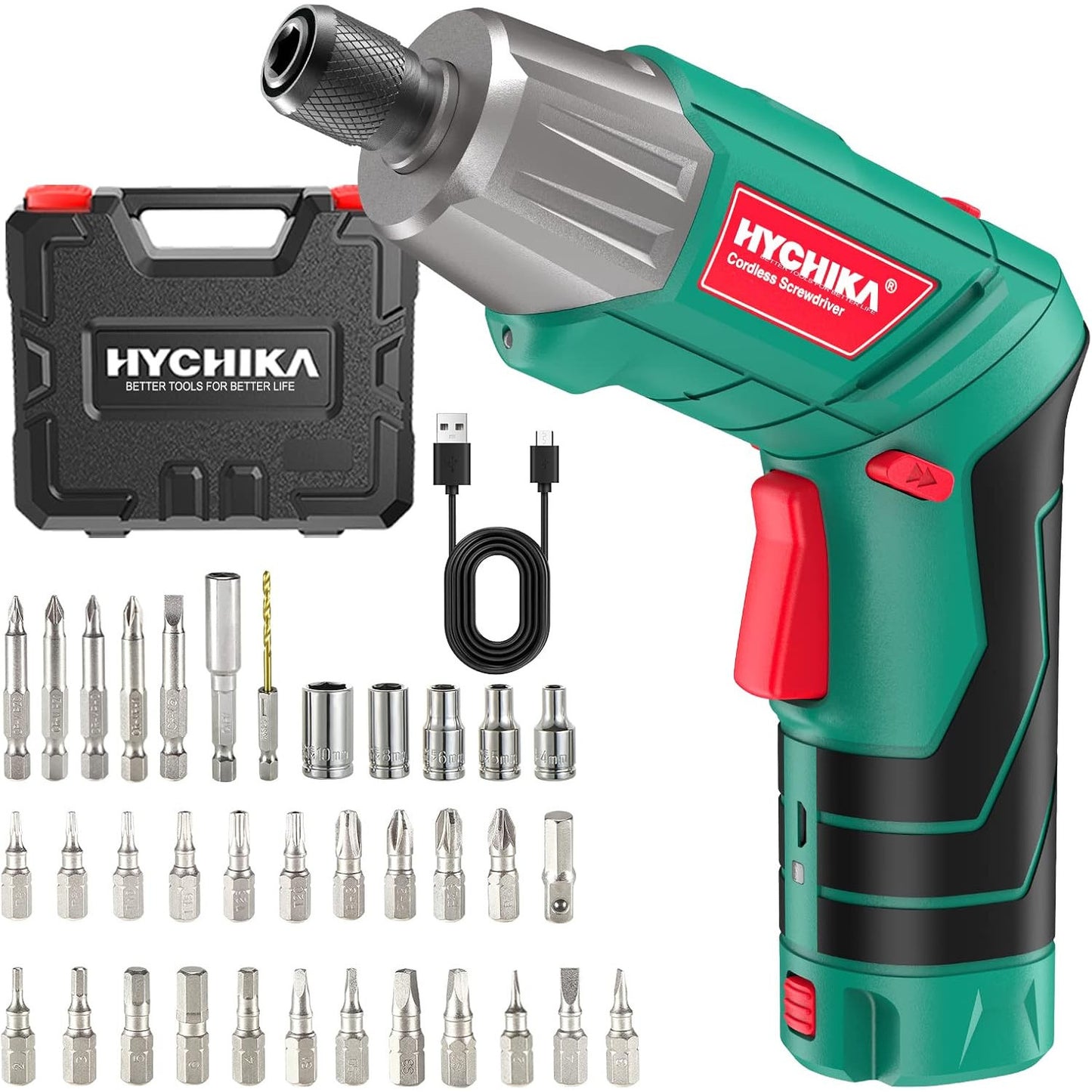 HYCHIKA 6Nm Cordless Screwdriver with 36 Accessories and LED Light