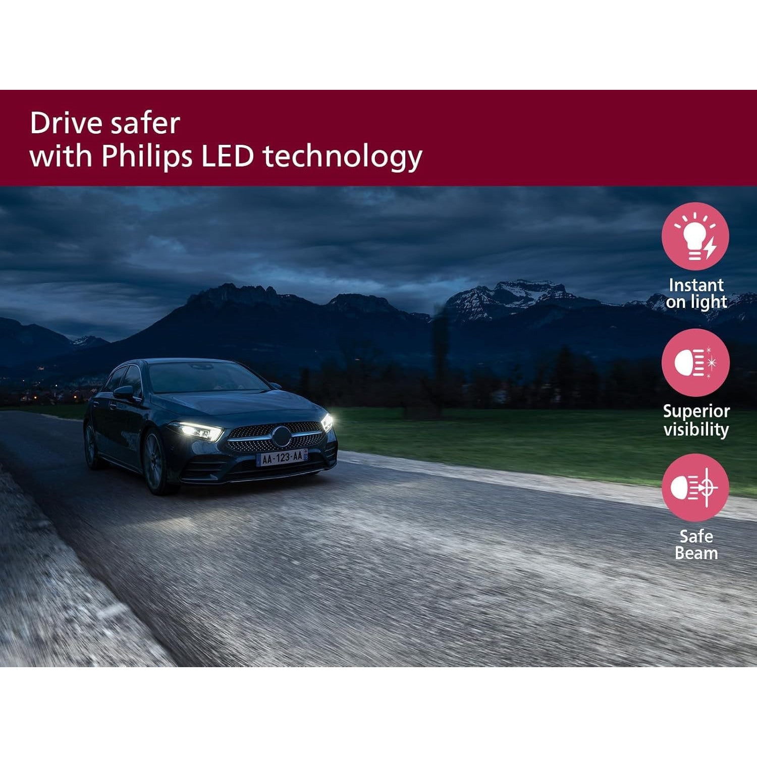 Philips Ultinon Access LED H7 Headlight Bulb – 80% Brighter, 6000K Cool White, 2 Pack