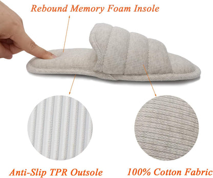 Ofoot Women's Cotton Memory Foam Non‑Slip House Slippers