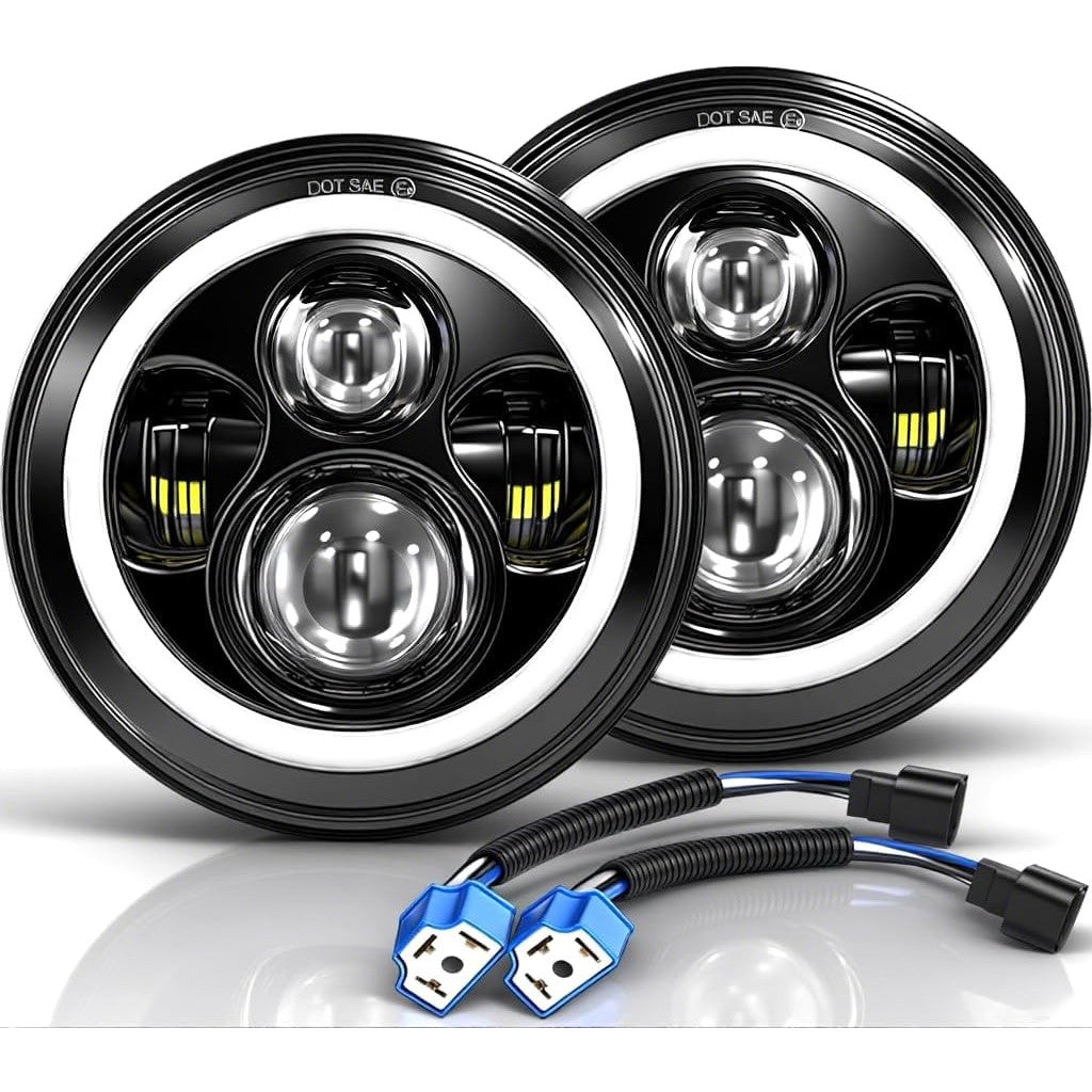 MGLLIGHT 7‑Inch LED Halo Headlights with Amber Turn Signal