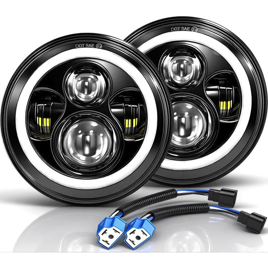 MGLLIGHT 7‑Inch LED Halo Headlights with Amber Turn Signal