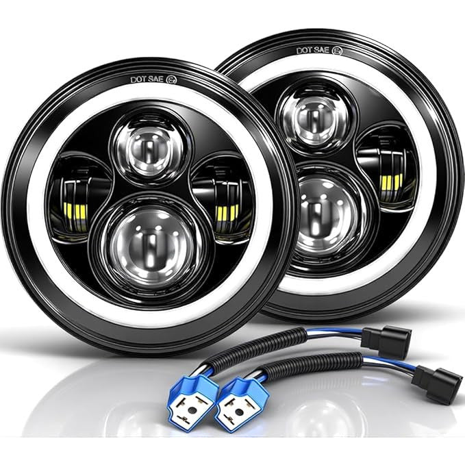 MGLLIGHT 7‑Inch LED Halo Headlights with Amber Turn Signal