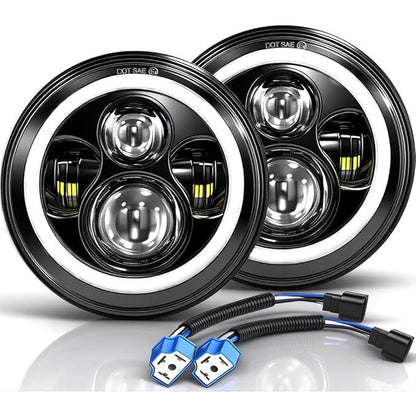 MGLLIGHT 7‑Inch LED Halo Headlights with Amber Turn Signal