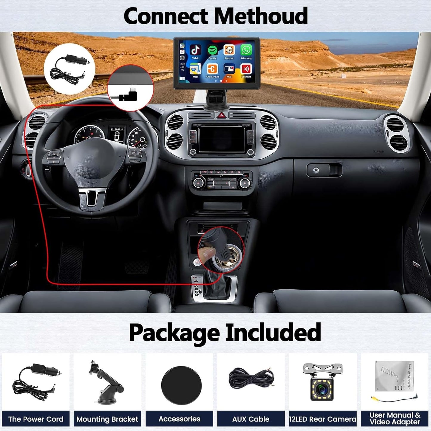 SIXWIN 7‑inch Portable Wireless CarPlay Android Auto Touchscreen Stereo