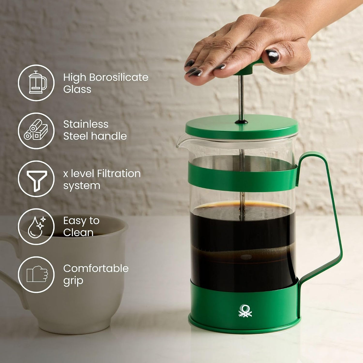 United Colors of Benetton Rainbow French Press 6 Cups 600ml Matt Green