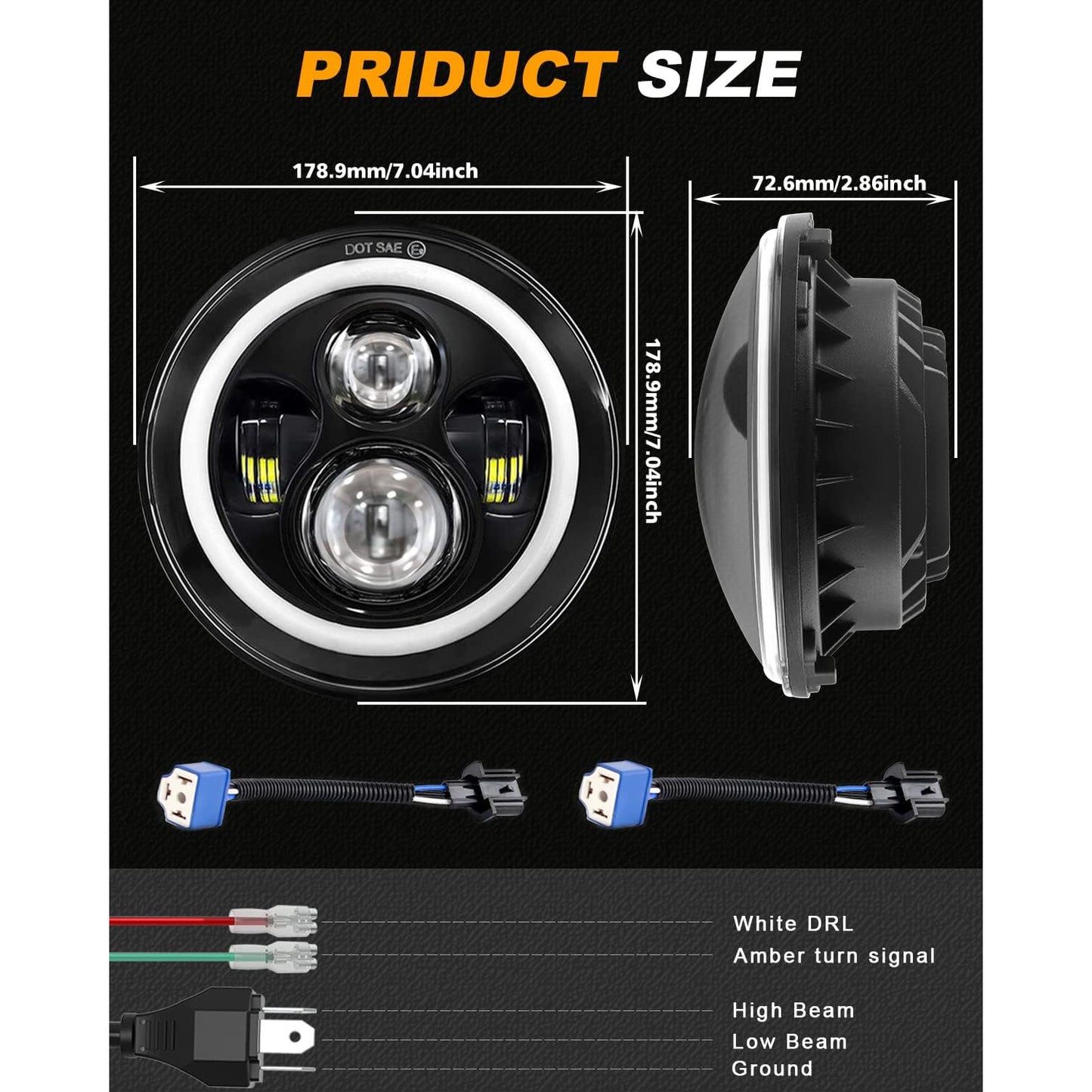 MGLLIGHT 7‑Inch LED Halo Headlights with Amber Turn Signal