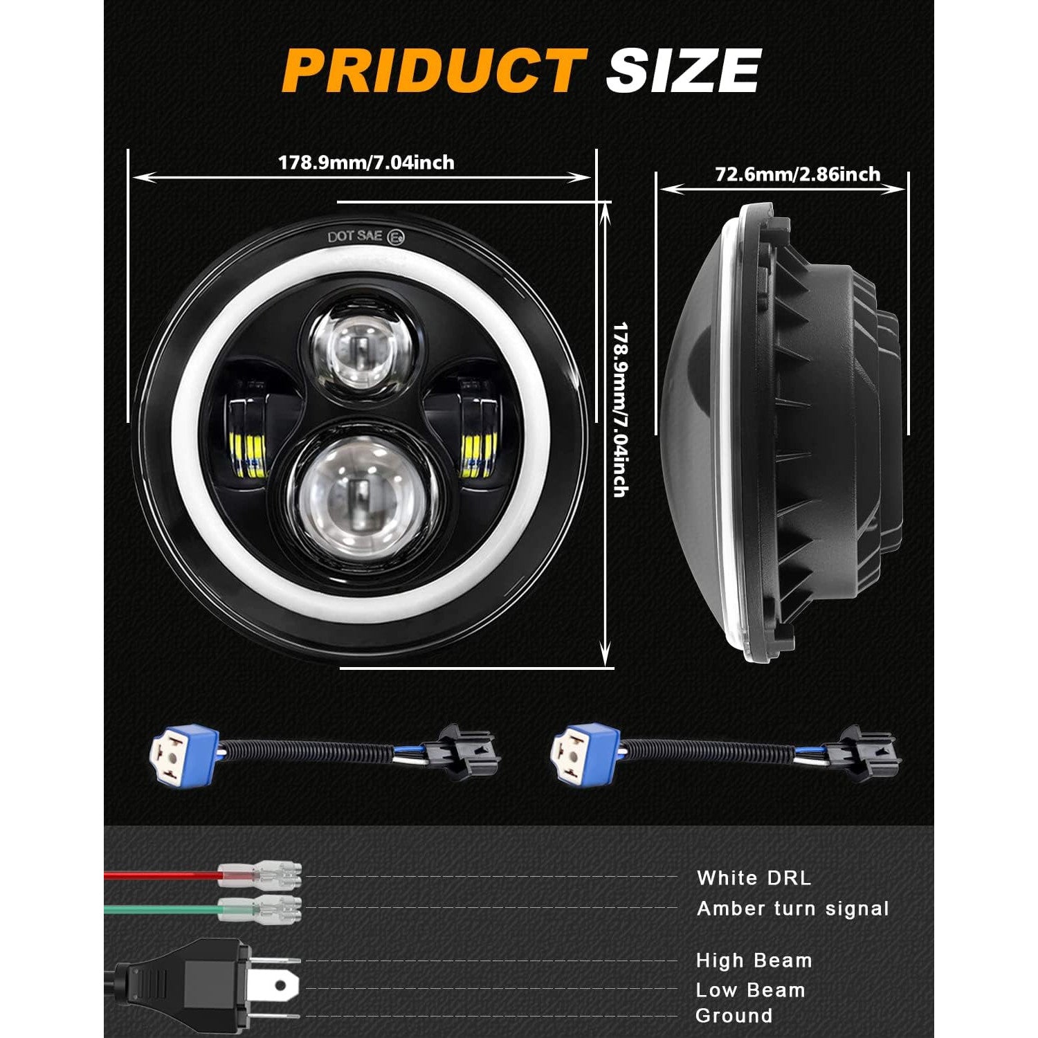 MGLLIGHT 7‑Inch LED Halo Headlights with Amber Turn Signal