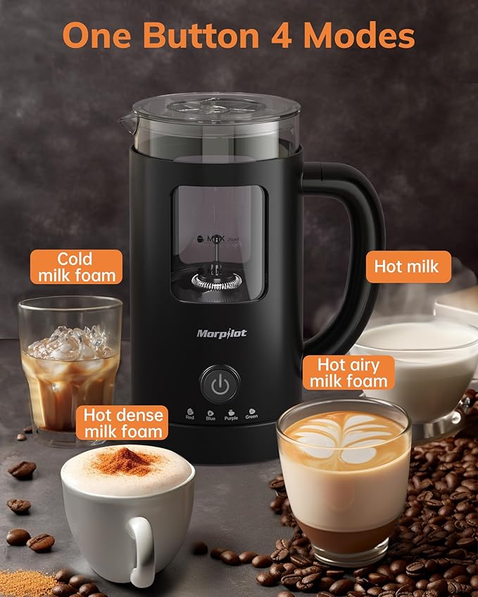 Morpilot 4-in-1 Electric Milk Frother 600 ml Black Glass