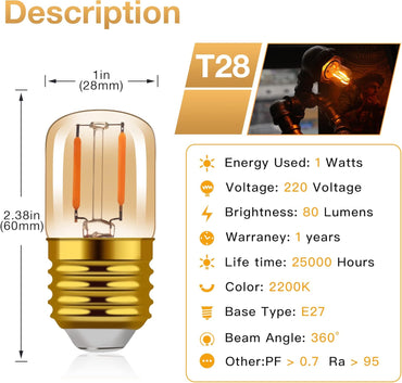 Hcnew E27 1W Retro LED Filament Light Bulbs, Warm White 2200K, 6-Pack