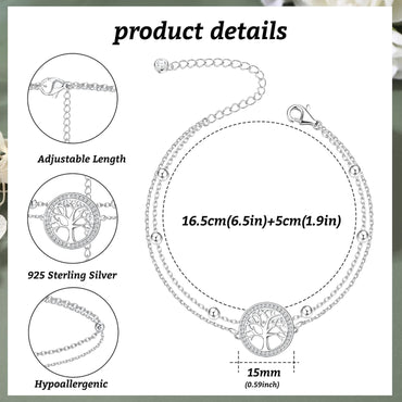 Sterling Silver Dainty Chain Bracelet for Women and Girls Adjustable Gift