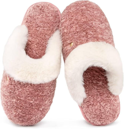 HomeTop Women's Memory Foam Slippers with Cozy Faux Fur Collar
