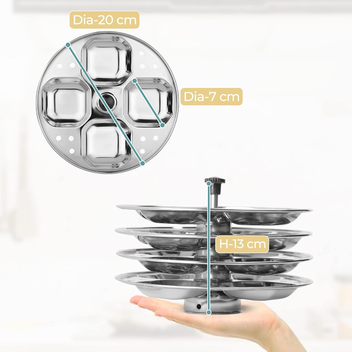 KSJONE Stainless Steel Idli Stand 4-Plate Square