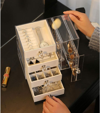 Clear Acrylic Jewelry Box with 4 Drawers and Earring Holder