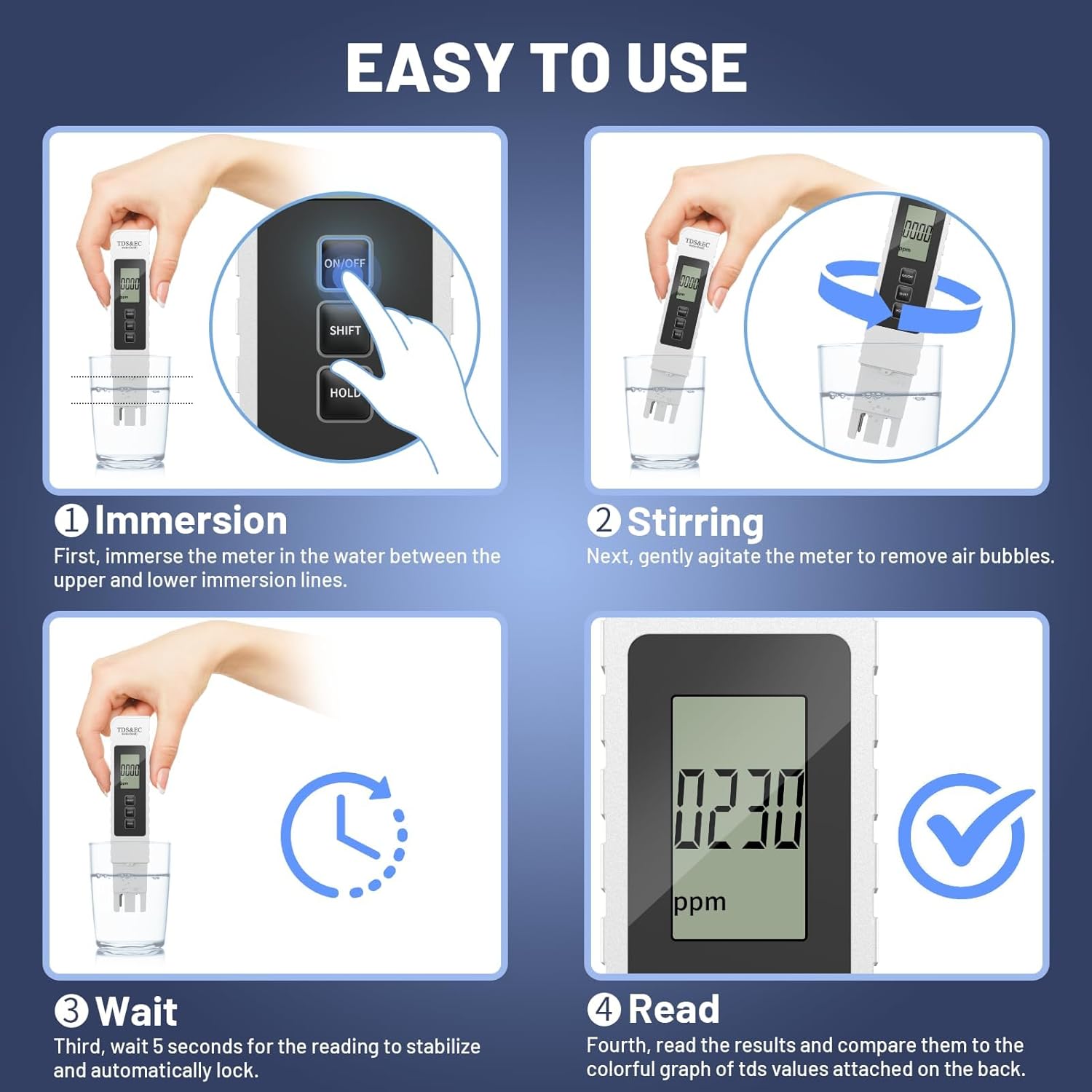 gliship 3-in-1 TDS EC & Temperature Digital Water Tester Portable Meter