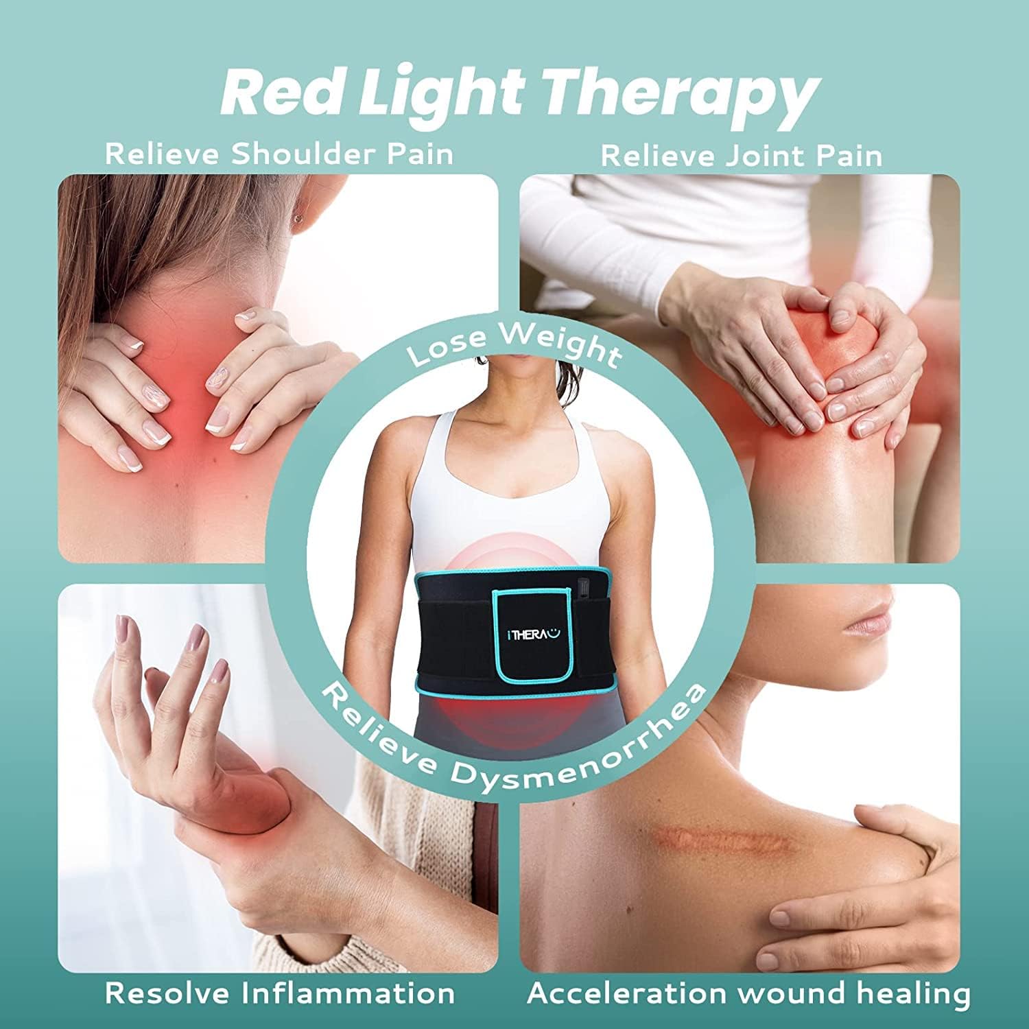 iTHERAU Infrared Red Light Therapy Belt with 660nm & 850nm LEDs for Joint and Muscle Pain Relief