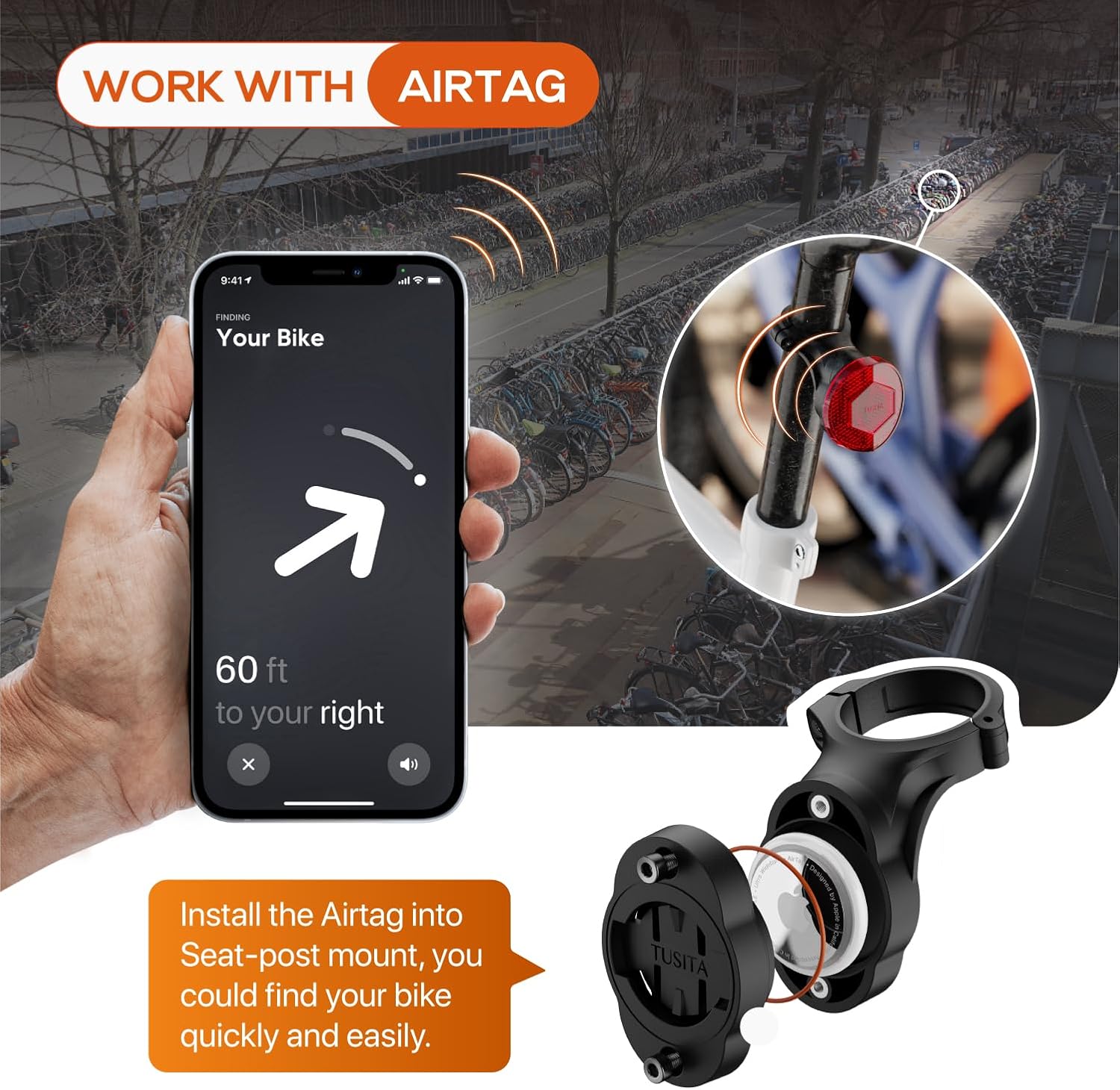 TUSITA Hidden Airtag Seatpost Mount for Garmin Varia