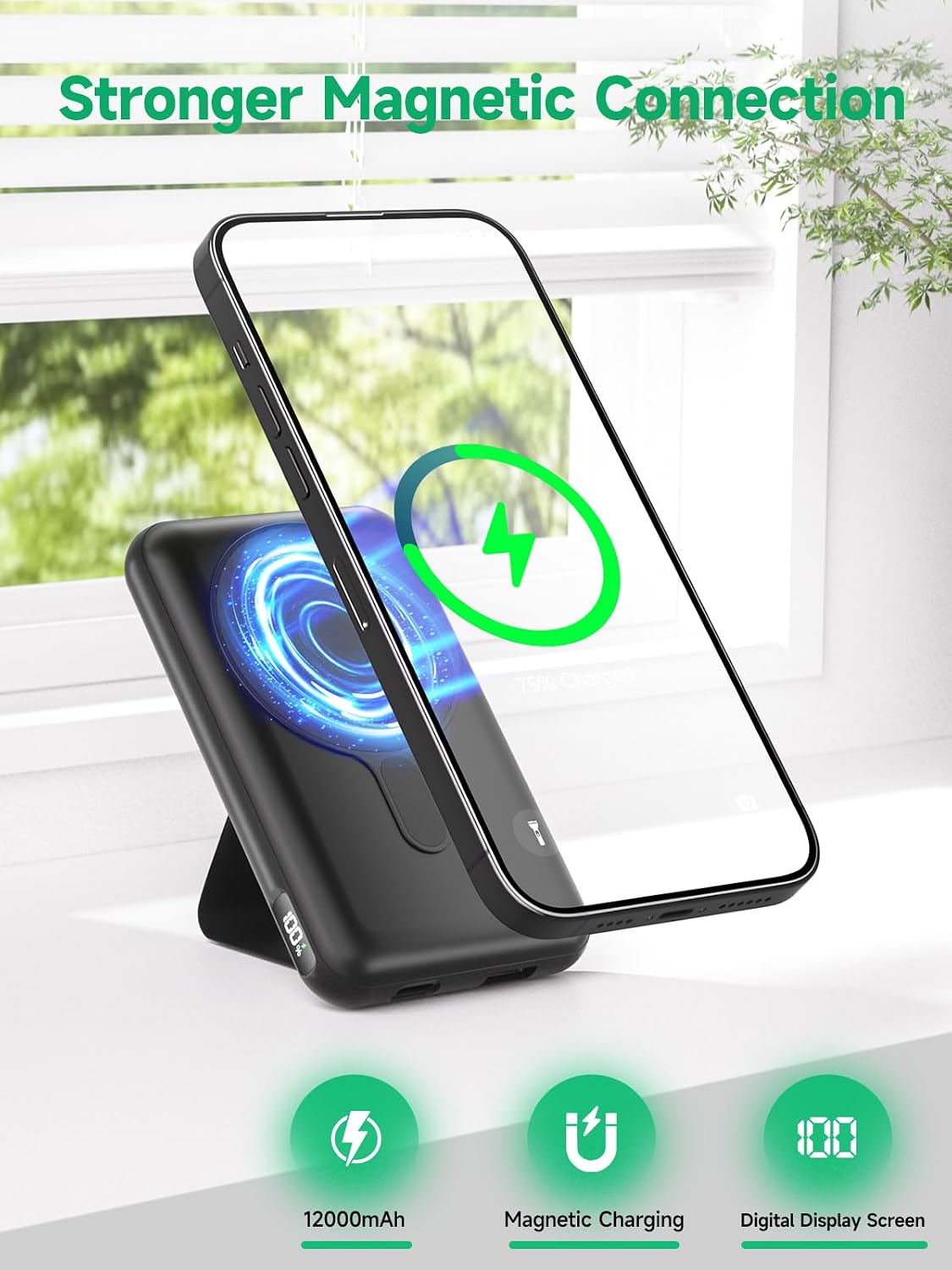 AeeKemee Magnetic Wireless Power Bank 12000mAh Black