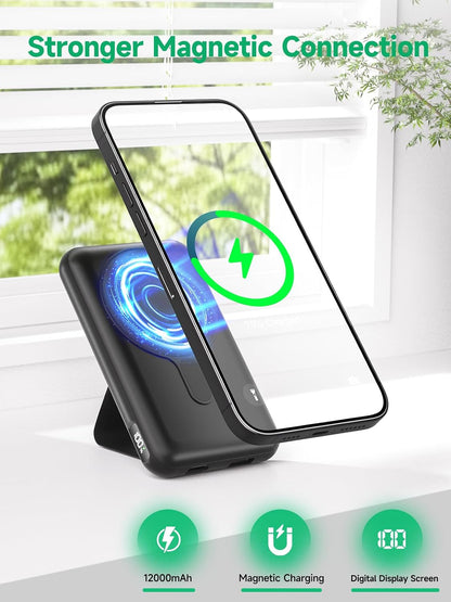 AeeKemee Magnetic Wireless Power Bank 12000mAh Black