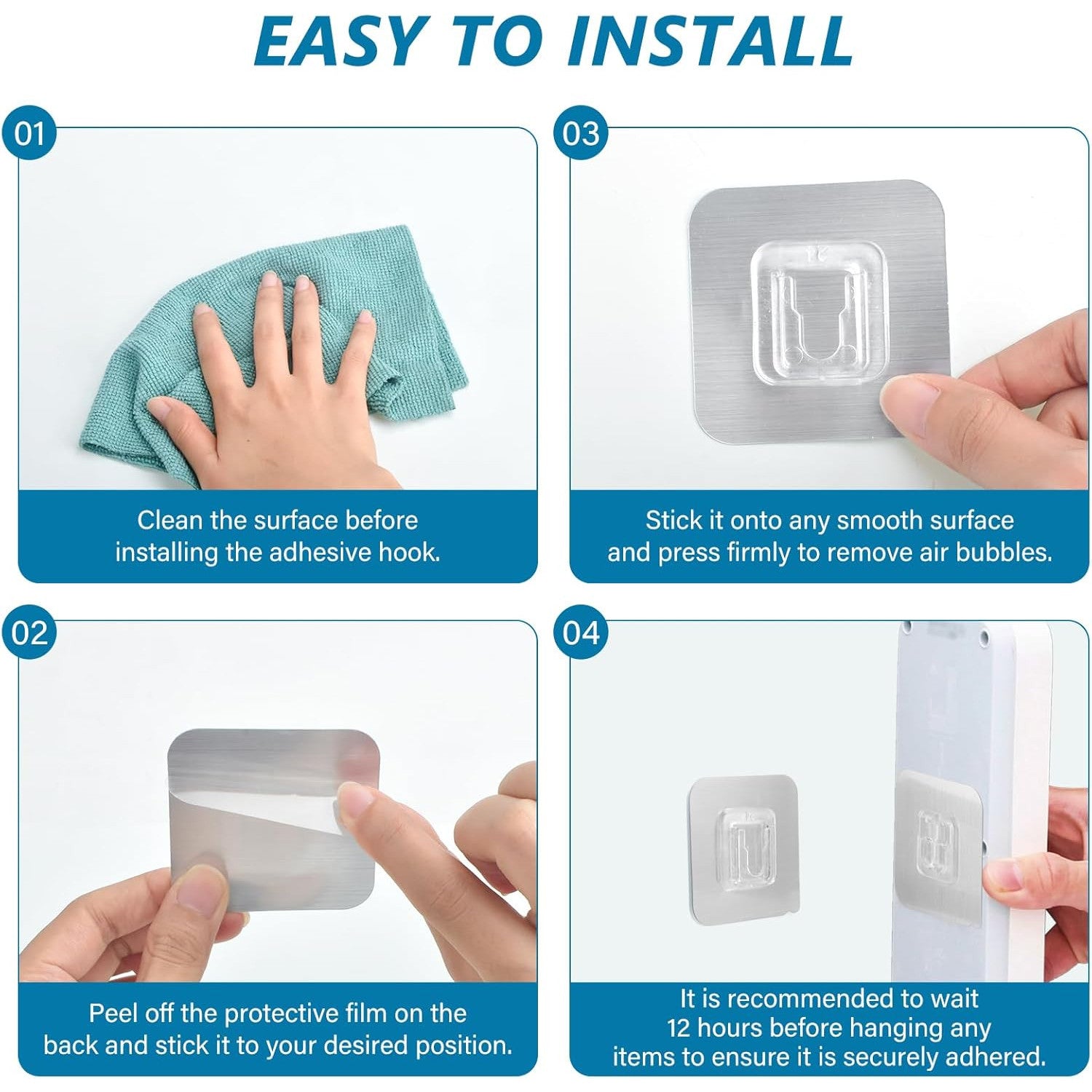 AccEncyc 30-Pack Strong Clear Double-Sided Adhesive Wall Hooks for Home Organization