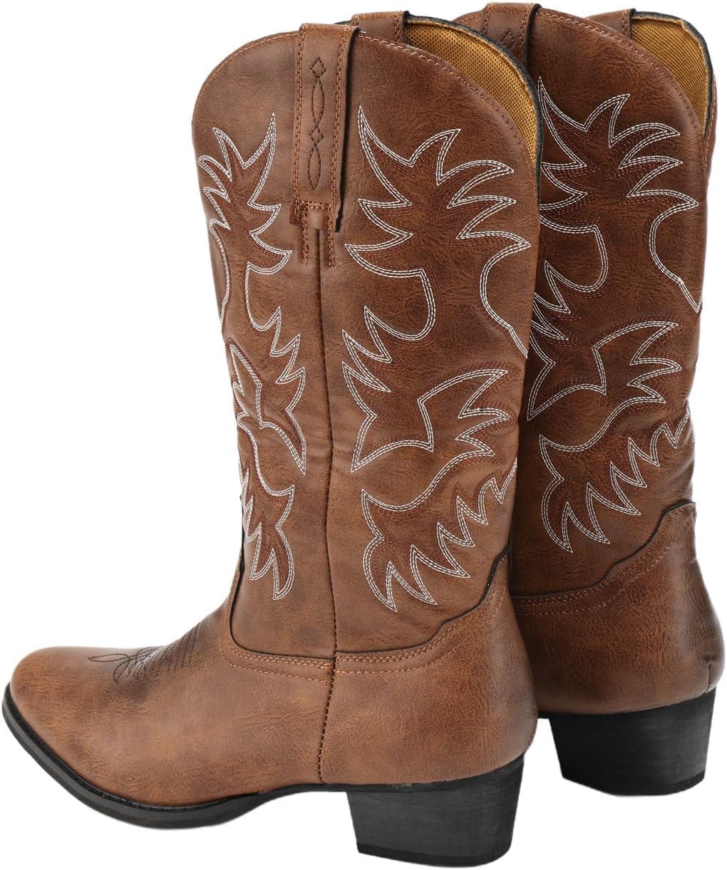 Men's Wide Toe Embroidered Cowboy Boots Slip Resistant Western Footwear