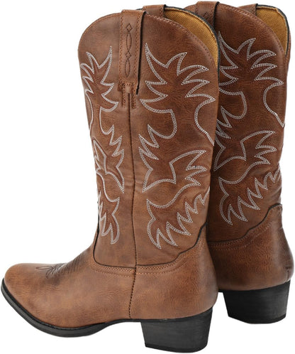 Men's Wide Toe Embroidered Cowboy Boots Slip Resistant Western Footwear