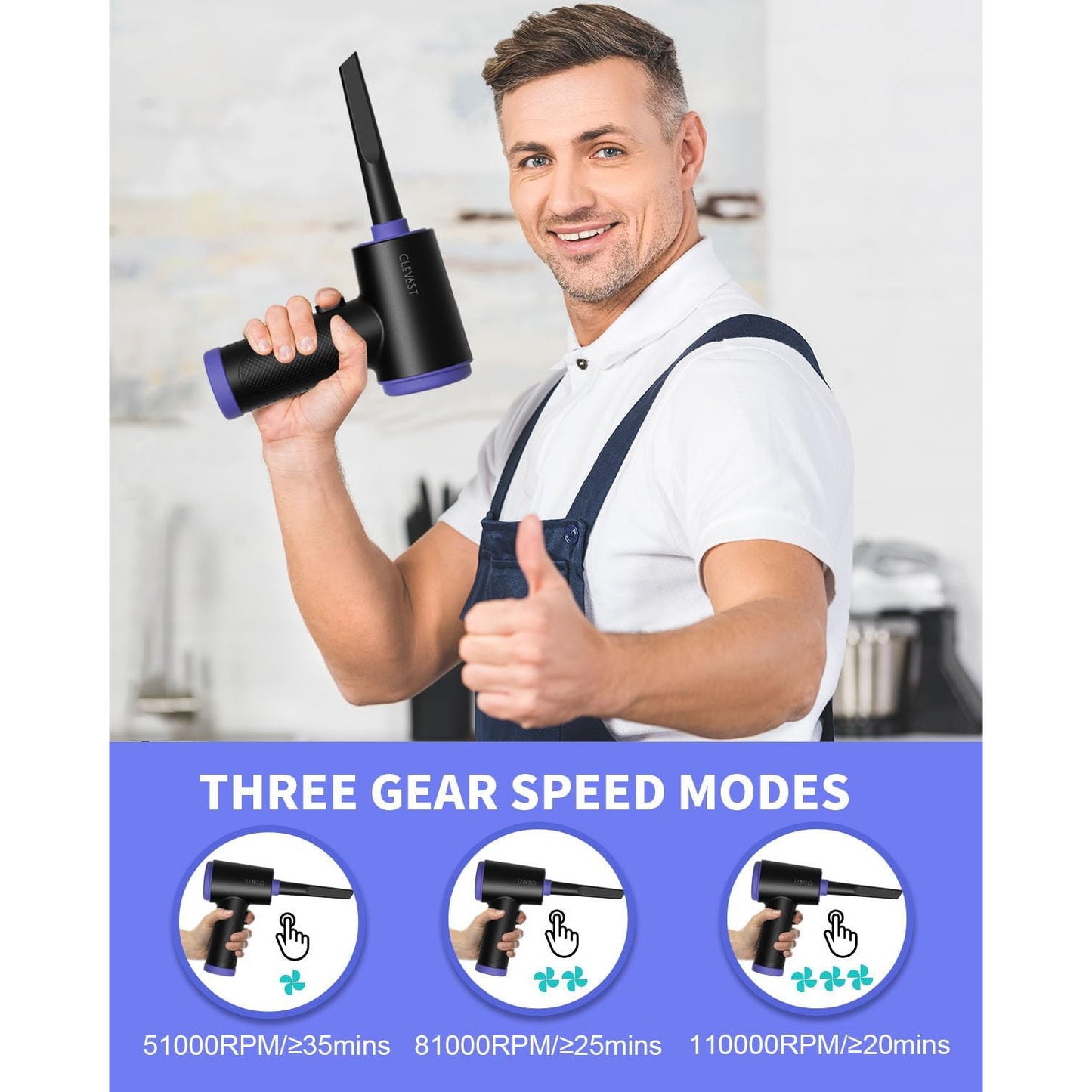 CLEVAST 110000RPM Electric Air Blower with Vacuum, LED, 3 Speeds