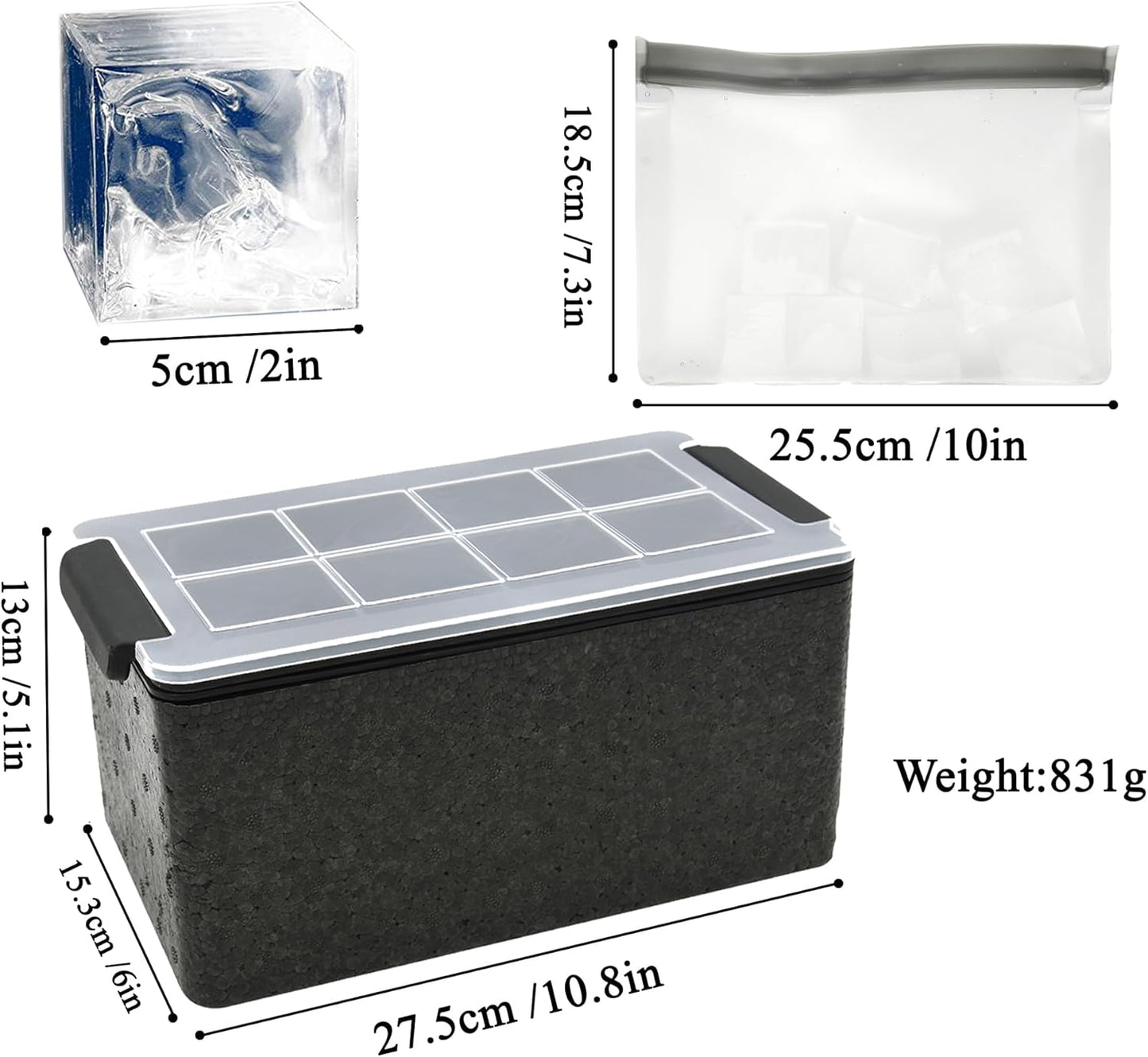Bangp Crystal Clear Ice Cube Tray, 8 Large 2" Squares