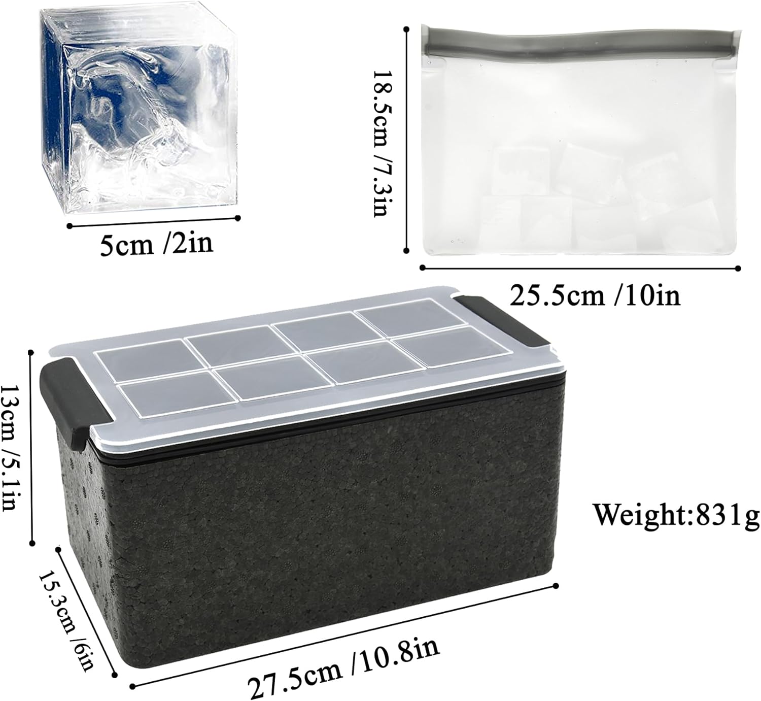 Bangp Crystal Clear Ice Cube Tray, 8 Large 2" Squares