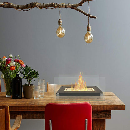 BRIAN & DANY Tabletop Fire Pit Portable Rectangle Ethanol Fireplace with 2 Glass Panels