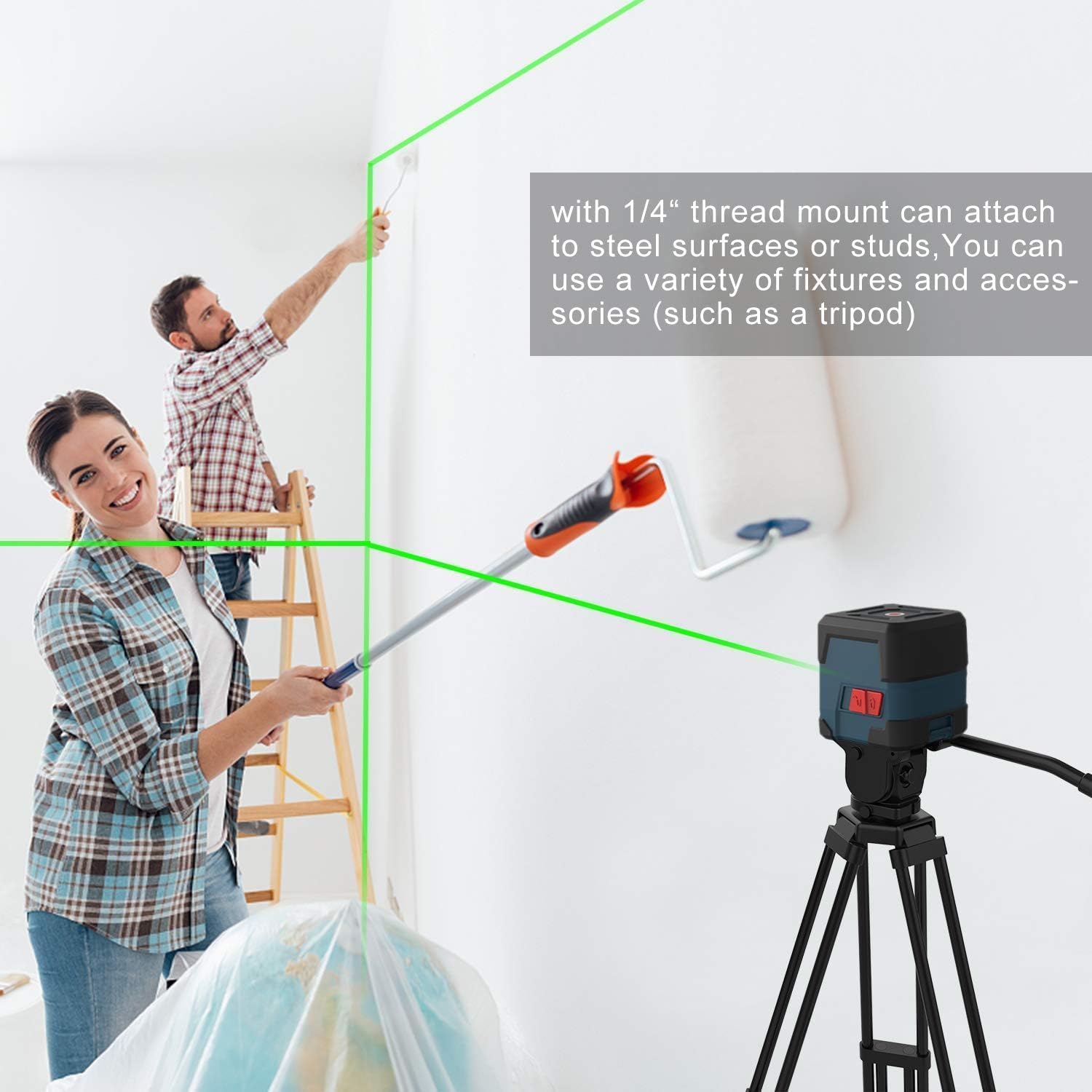 RockSeed Green Laser Level: 360° Rotating Cross Line, Self-Leveling, IP54