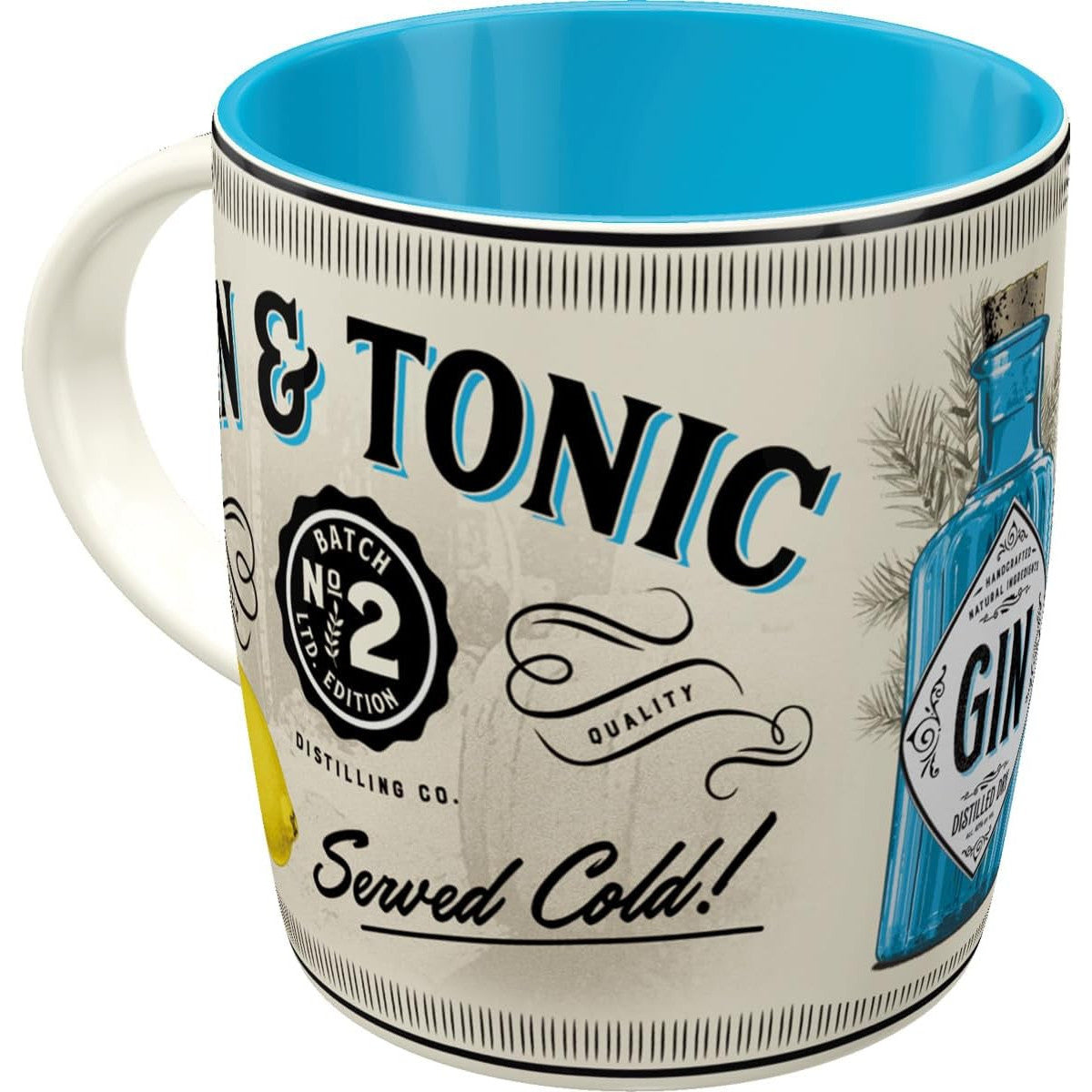 Gin & Tonic Ceramic Coffee Mug 330ml Retro Vintage Design Bar Accessory Gift