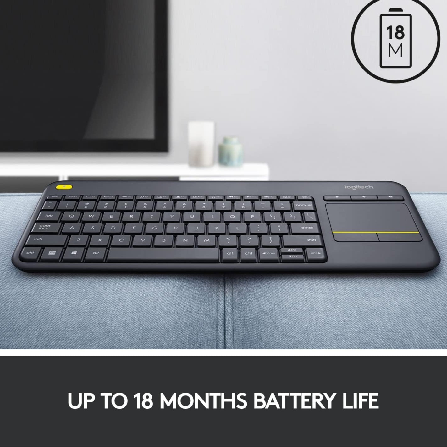 Logitech K400 Plus Wireless Keyboard with Touchpad – Arabic Layout, Black