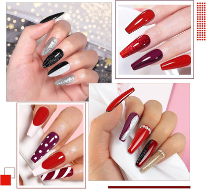 INPING 10-Color Red Black Glitter UV Gel Nail Polish Set