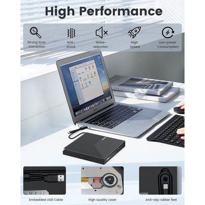 ORIGBELIE Portable USB 3.0 External CD/DVD Burner with RGB