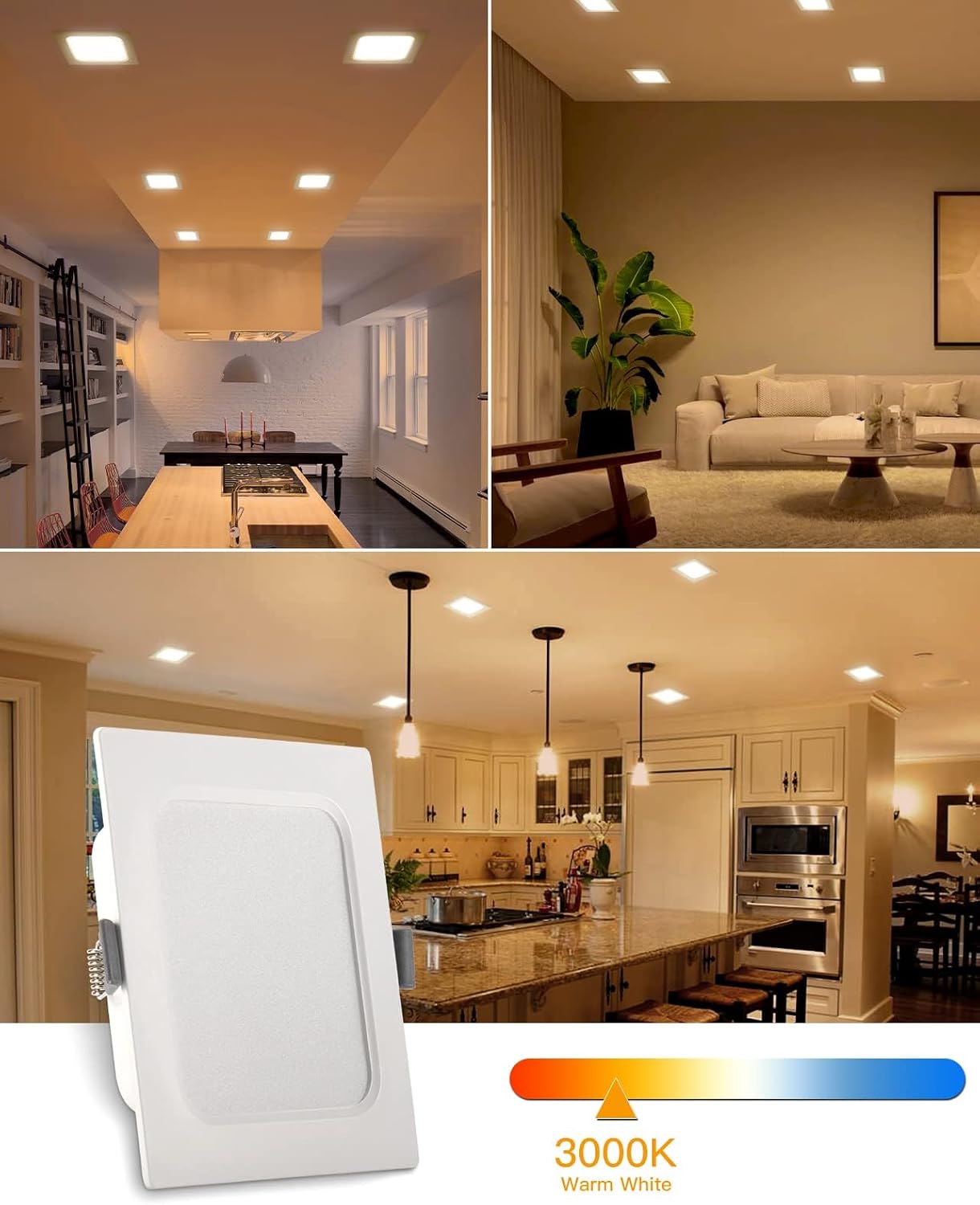 Eande Ultra Slim Square LED Recessed Light 7W 600lm 2800K Warm White 10-Pack