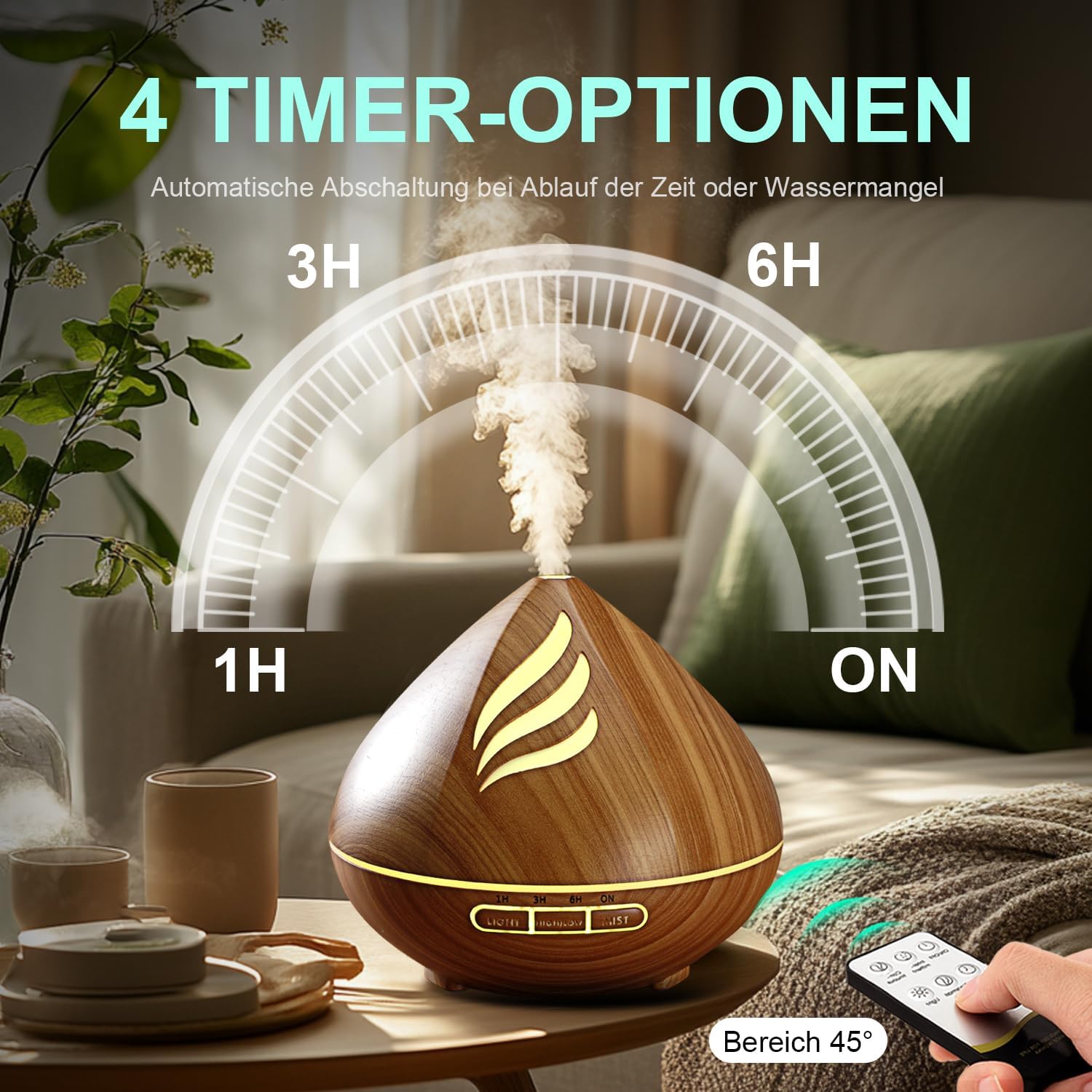 PureMist Ultrasonic Essential Oil Aroma Diffuser 500 ml Brown Wood