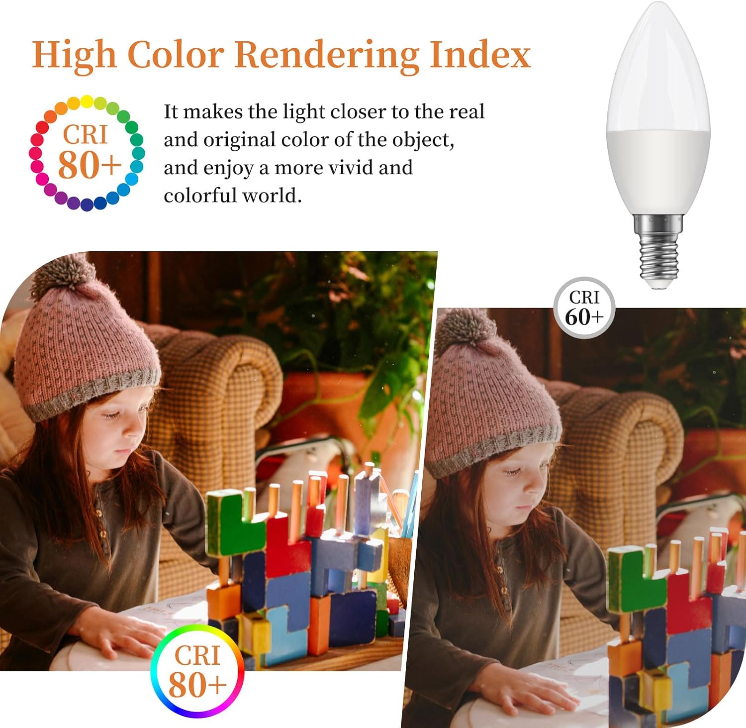 Ddlisu C37 E14 LED Candle Light Bulbs 5W 2700K 6 Pack