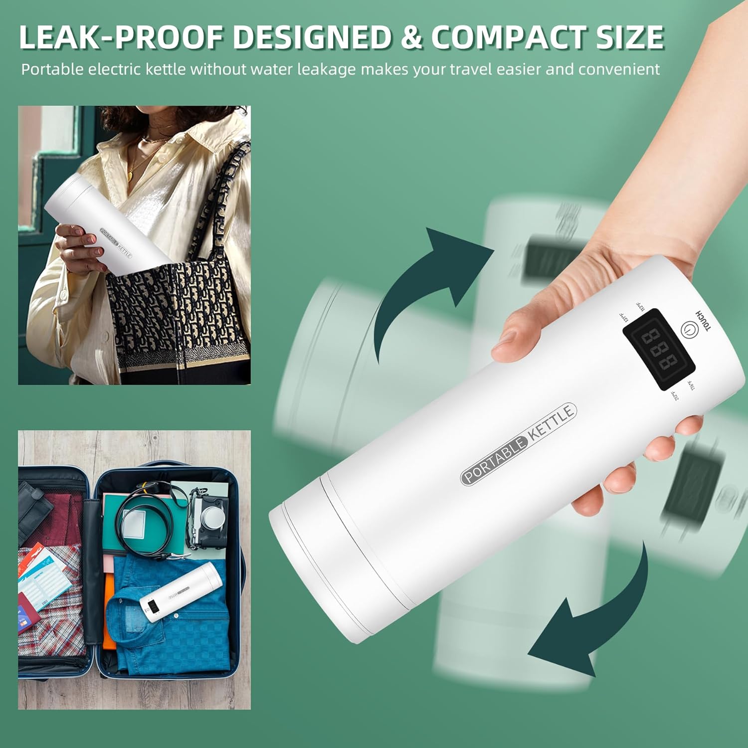 QRAGJBM Portable 450ml Travel Electric Kettle with 4 Temperature Settings