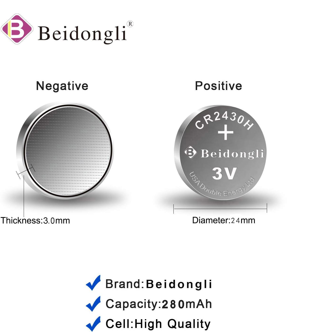 Beidongli CR2430 3V Lithium Button Cell Batteries 20 Pack