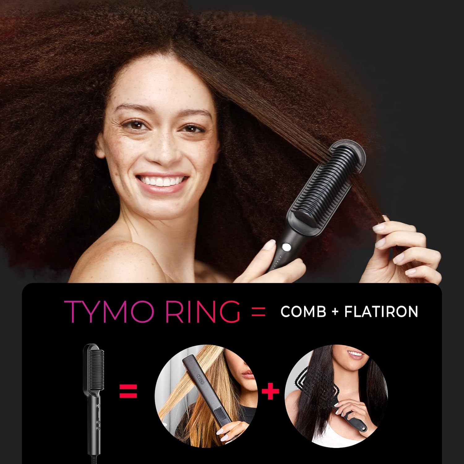 TYMO Ring 5-Temp Hair Straightener Brush with Fast Heating