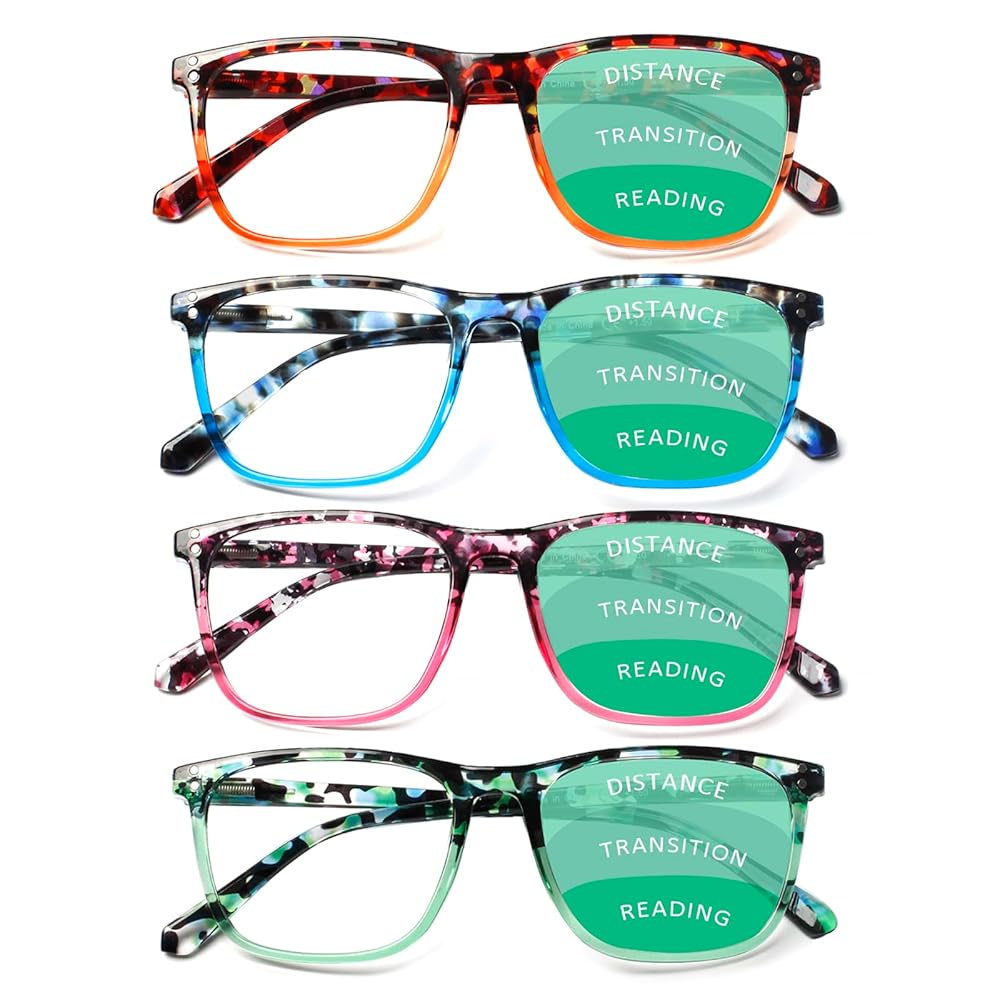 COJWIS 4 Pack of Progressive Multifocal Reading Glasses for Women and Men, Anti-Blue Light Reading Glasses