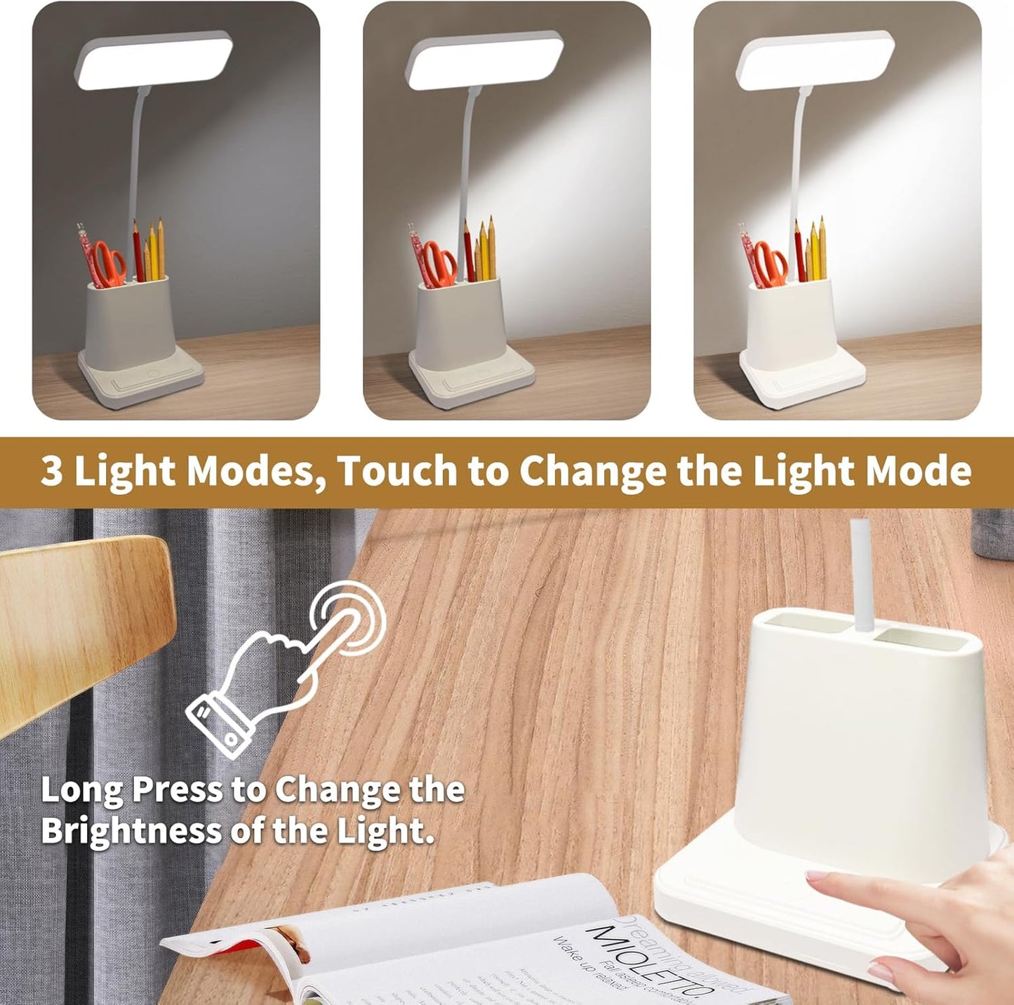 Tihokile LED Dimmable Desk Lamp with Eye Protection and USB