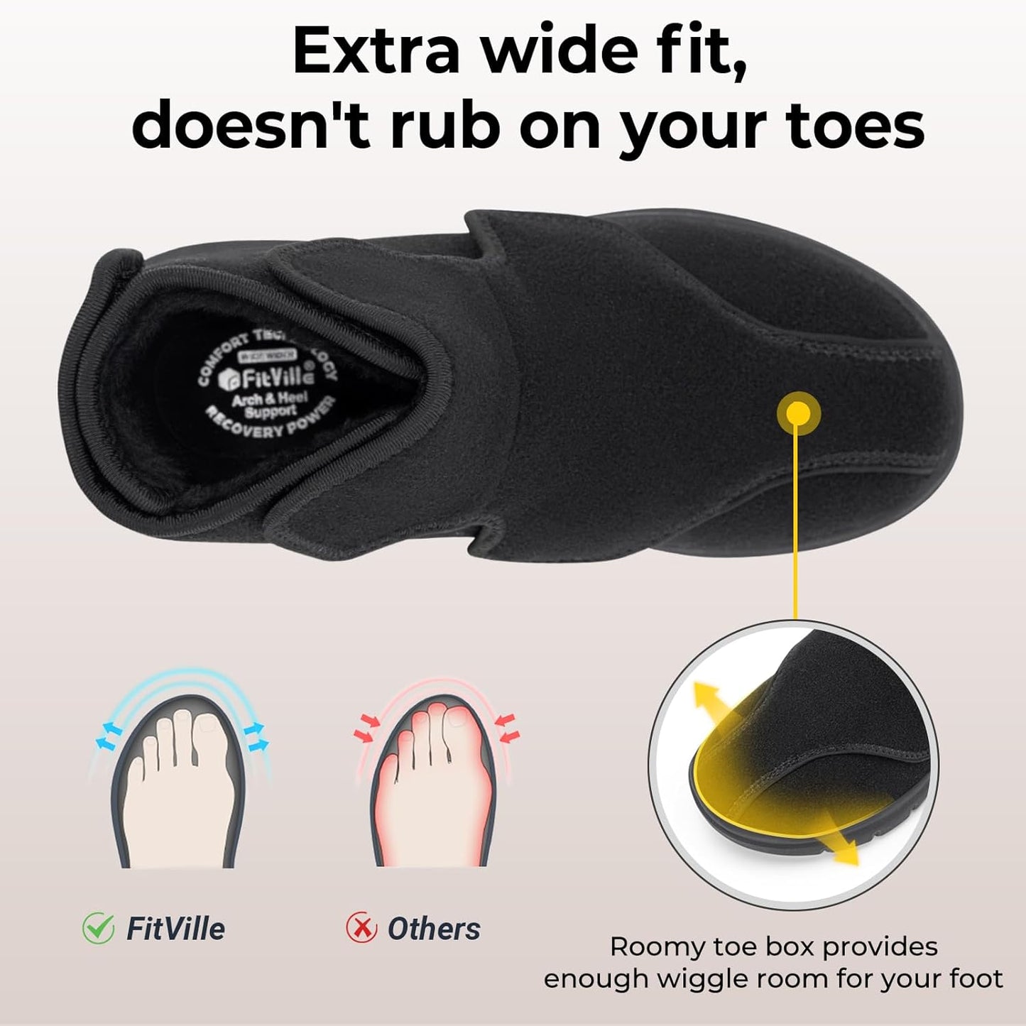 FitVille Women's Wide Width Diabetic Winter Boots with Adjustable Straps & Warm Fur Lining