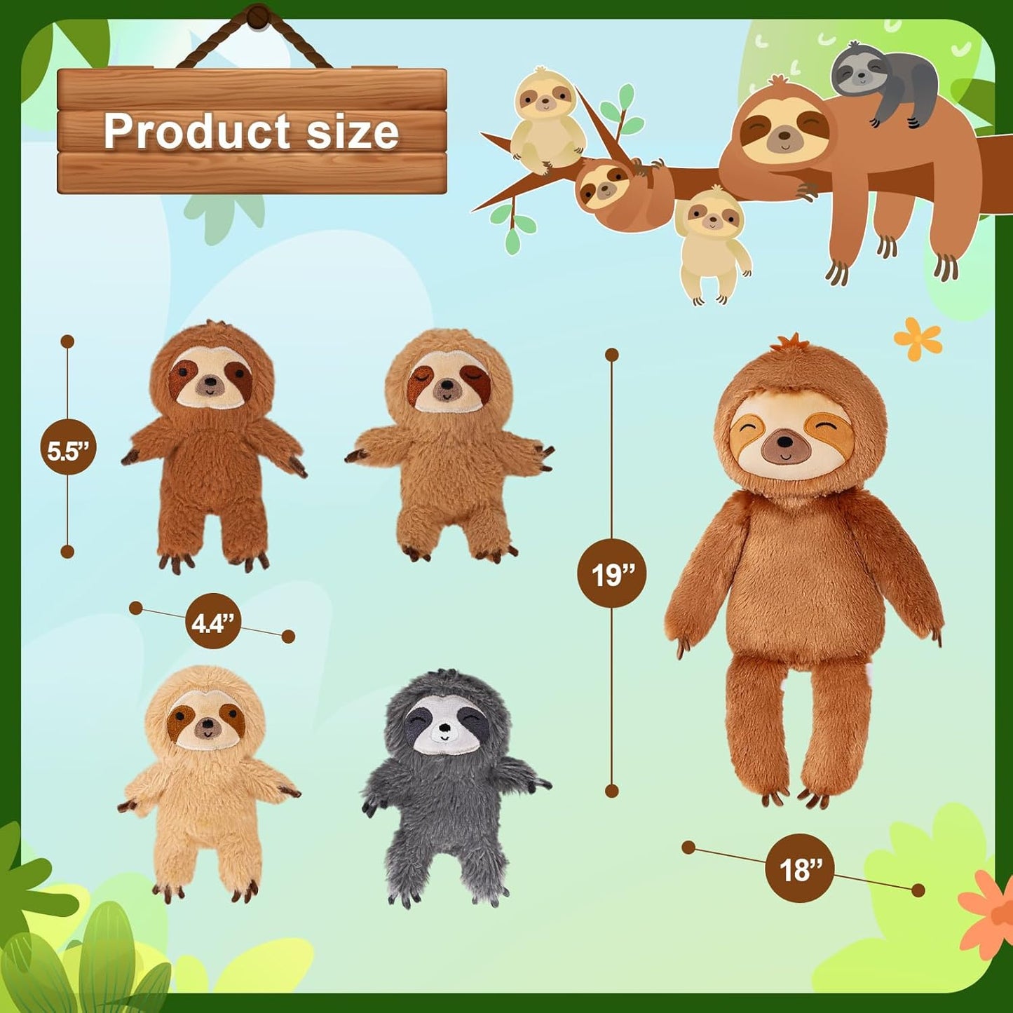 OUOZZZ 19" Plush Sloth Mommy with 4 Baby Sloths