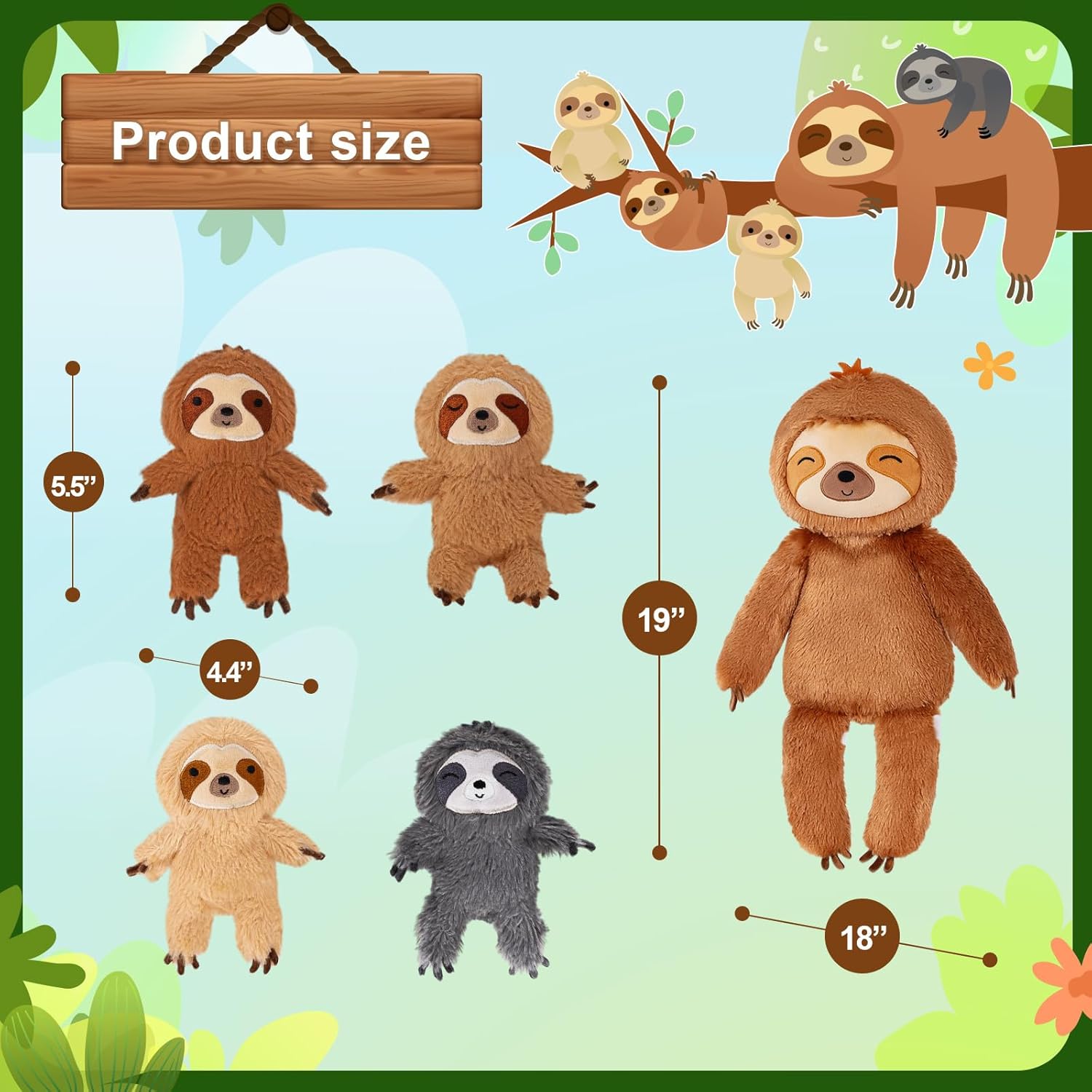 OUOZZZ 19" Plush Sloth Mommy with 4 Baby Sloths