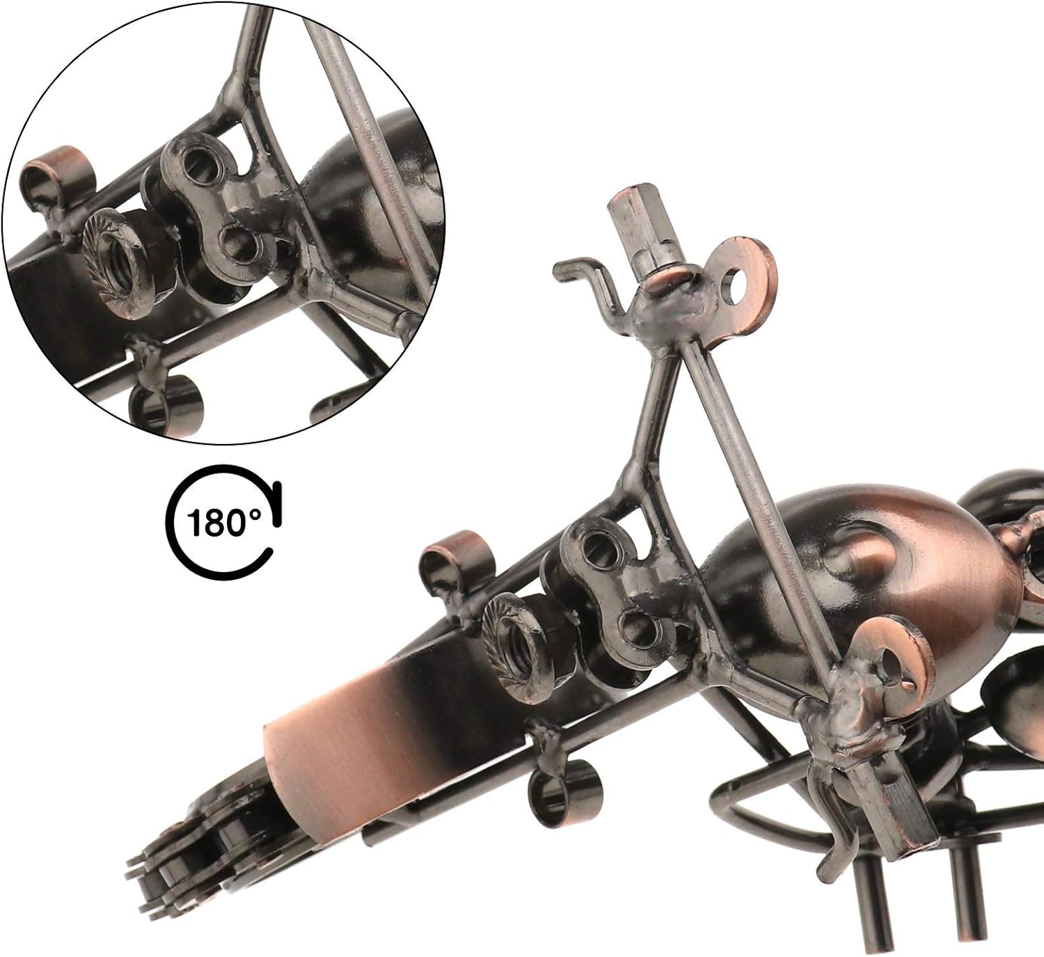 Retro Vintage Bronze Metal Motorcycle Sculpture with Rolling Wheels