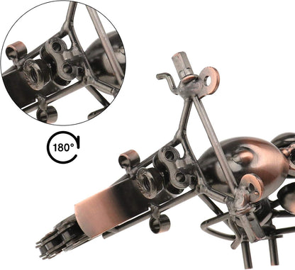 Retro Vintage Bronze Metal Motorcycle Sculpture with Rolling Wheels