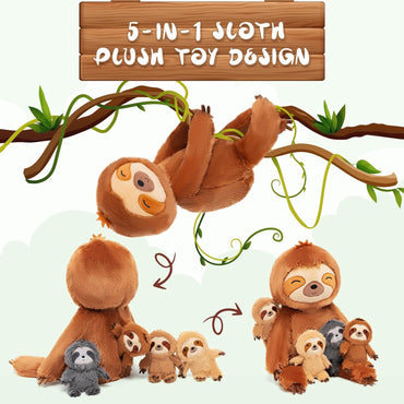 OUOZZZ 19" Plush Sloth Mommy with 4 Baby Sloths