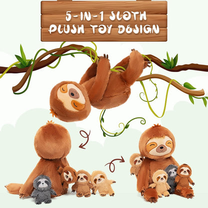OUOZZZ 19" Plush Sloth Mommy with 4 Baby Sloths